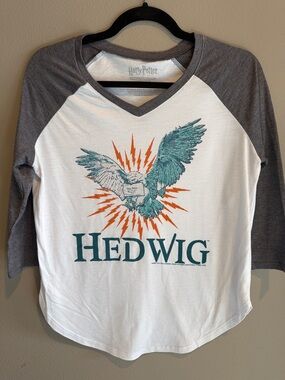 Harry Potter Hedwig Raglan Tee - White & Gray